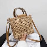 Maxbell 3xStraw Woven Handbag Handwoven Casual Bags Wallet for Dances Vacation Parties Khaki
