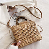 Maxbell 4xStraw Woven Handbag Handwoven Casual Bags Wallet for Dances Vacation Parties Khaki