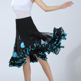 Maxbell 3xBallroom Dance Skirt Dancing Costume Stage Performance for Women Lake Blue