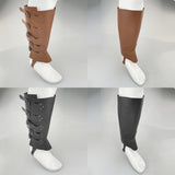 Maxbell 2xMedieval Renaissance Leg Leather Armor Part Warrior Shoes Boots Cover Brown