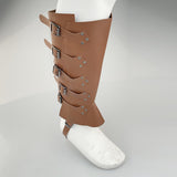 Maxbell 2xMedieval Renaissance Leg Leather Armor Part Warrior Shoes Boots Cover Brown