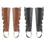 Maxbell 2xMedieval Renaissance Leg Leather Armor Part Warrior Shoes Boots Cover Brown