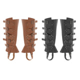 Maxbell 2xMedieval Renaissance Leg Leather Armor Part Warrior Shoes Boots Cover Brown