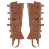 Maxbell 2xMedieval Renaissance Leg Leather Armor Part Warrior Shoes Boots Cover Brown