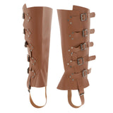 Maxbell 2xMedieval Renaissance Leg Leather Armor Part Warrior Shoes Boots Cover Brown
