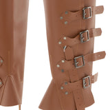 Maxbell 2xMedieval Renaissance Leg Leather Armor Part Warrior Shoes Boots Cover Brown