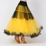 Maxbell 2xClassical Ballroom Dance Skirt Clothing Big Swing Spanish Skirts Dancewear Yellow