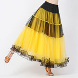 Maxbell 2xClassical Ballroom Dance Skirt Clothing Big Swing Spanish Skirts Dancewear Yellow