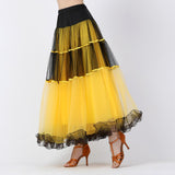 Maxbell 2xClassical Ballroom Dance Skirt Clothing Big Swing Spanish Skirts Dancewear Yellow