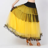 Maxbell 2xClassical Ballroom Dance Skirt Clothing Big Swing Spanish Skirts Dancewear Yellow