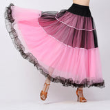 Maxbell 2xClassical Ballroom Dance Skirt Clothing Big Swing Spanish Skirts Dancewear Pink