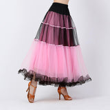 Maxbell 2xClassical Ballroom Dance Skirt Clothing Big Swing Spanish Skirts Dancewear Pink