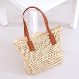 Maxbell 2xCasual Straw Woven Handbag Top Handle Wallet Summer Beach Purse beige