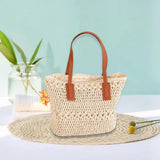 Maxbell 2xCasual Straw Woven Handbag Top Handle Wallet Summer Beach Purse beige