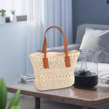 Maxbell 2xCasual Straw Woven Handbag Top Handle Wallet Summer Beach Purse beige