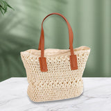 Maxbell 2xCasual Straw Woven Handbag Top Handle Wallet Summer Beach Purse beige