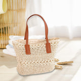 Maxbell 2xCasual Straw Woven Handbag Top Handle Wallet Summer Beach Purse beige