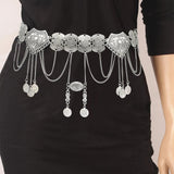 Maxbell 3xFashion Women Waist Chain Belly Dance Belt Costume Tassels Girls Alloy Silver