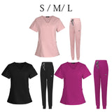 Maxbell 2xFemale Scrub Set Nurse v neckline Machine Washable Short Sleeves Suit S Pink