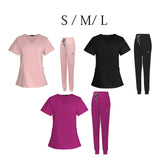 Maxbell 2xFemale Scrub Set Nurse v neckline Machine Washable Short Sleeves Suit S Pink