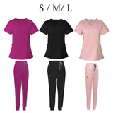 Maxbell 2xFemale Scrub Set Nurse v neckline Machine Washable Short Sleeves Suit S Pink