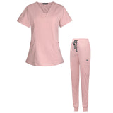 Maxbell 3xFemale Scrub Set Nurse v neckline Machine Washable Short Sleeves Suit L Pink