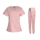 Maxbell 3xFemale Scrub Set Nurse v neckline Machine Washable Short Sleeves Suit L Pink