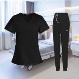 Maxbell 2xFemale Scrub Set Nurse v neckline Machine Washable Short Sleeves Suit S  Black