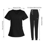 Maxbell 2xFemale Scrub Set Nurse v neckline Machine Washable Short Sleeves Suit L  Black