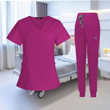Maxbell 2xFemale Scrub Set Nurse v neckline Machine Washable Short Sleeves Suit L Rose Red