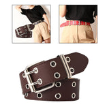 Maxbell 3xDouble Grommet Belt PU Leather Punk Double Prong Buckle for Men Women Coffee