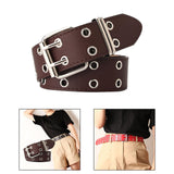Maxbell 4xDouble Grommet Belt PU Leather Punk Double Prong Buckle for Men Women Coffee