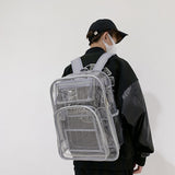 Maxbell 2xTransparent Backpack 2 Way Zip Reinforced Strap Durable for Sports Men Grey