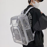 Maxbell 2xTransparent Backpack 2 Way Zip Reinforced Strap Durable for Sports Men Grey