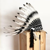 Maxbell 2xAmerican Chief Indian Hat Feather Headdress Photo Props for Stage Cosplay Black