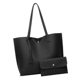 Maxbell 2xFashion Women Leather Tote Purse Set Shoulder Bag Large Capacity Womens Bags Black