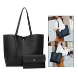 Maxbell 2xFashion Women Leather Tote Purse Set Shoulder Bag Large Capacity Womens Bags Black