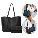 Maxbell 2xFashion Women Leather Tote Purse Set Shoulder Bag Large Capacity Womens Bags Black