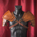 Maxbell 2xFaux Leather Medieval Shoulder Pauldron Knight for Costume Accessory Party Brown