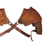 Maxbell 2xFaux Leather Medieval Shoulder Pauldron Knight for Costume Accessory Party Brown