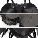 Maxbell 2xBlack Bat Wings Backpack Goth Punk Lace Wing Shoulder Bag Leather Rucksack