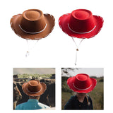 Maxbell 2xFelt Cowboy Hat Cowgirl Hats with Wind Lanyard Sunhat for Holiday Dress up Brown