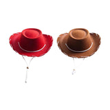 Maxbell 5xFelt Cowboy Hat Cowgirl Hats with Wind Lanyard Sunhat for Holiday Dress up Brown