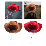 Maxbell 4xFelt Cowboy Hat Cowgirl Hats with Wind Lanyard Sunhat for Holiday Dress up Brown