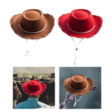 Maxbell 6xFelt Cowboy Hat Cowgirl Hats with Wind Lanyard Sunhat for Holiday Dress up Brown