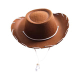 Maxbell 6xFelt Cowboy Hat Cowgirl Hats with Wind Lanyard Sunhat for Holiday Dress up Brown