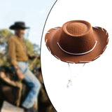 Maxbell 2xFelt Cowboy Hat Cowgirl Hats with Wind Lanyard Sunhat for Holiday Dress up Brown