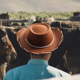 Maxbell 2xFelt Cowboy Hat Cowgirl Hats with Wind Lanyard Sunhat for Holiday Dress up Brown