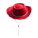 Maxbell 6xFelt Cowboy Hat Cowgirl Hats with Wind Lanyard Sunhat for Holiday Dress up Red