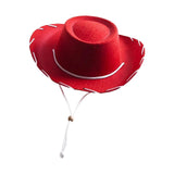 Maxbell 6xFelt Cowboy Hat Cowgirl Hats with Wind Lanyard Sunhat for Holiday Dress up Red